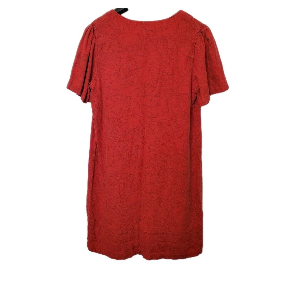 Nicole Miller Cherry Red Linen Blend Tunic Size Large Floral Shirt Dress - Picture 7 of 7